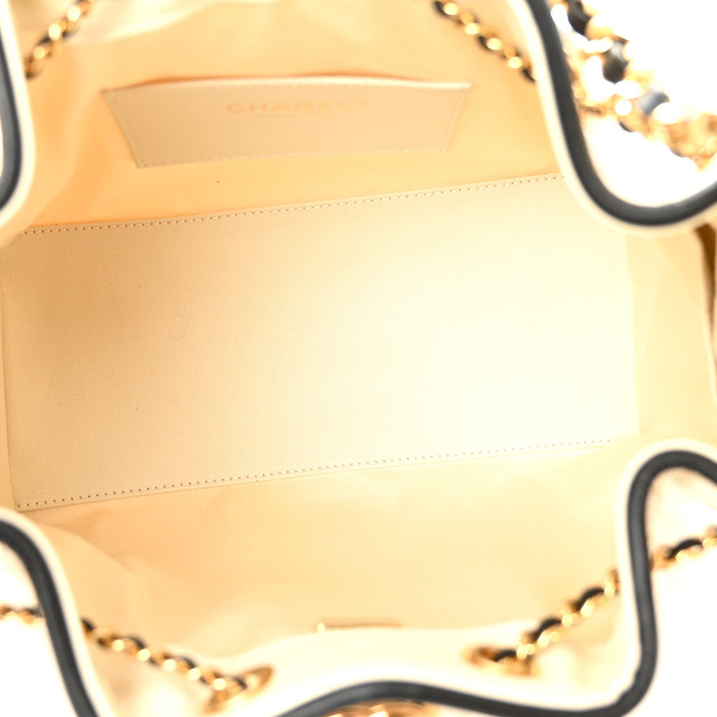 Chanel Braided Raffia Calfskin Quilted Small Chanel 25 Handbag White Black