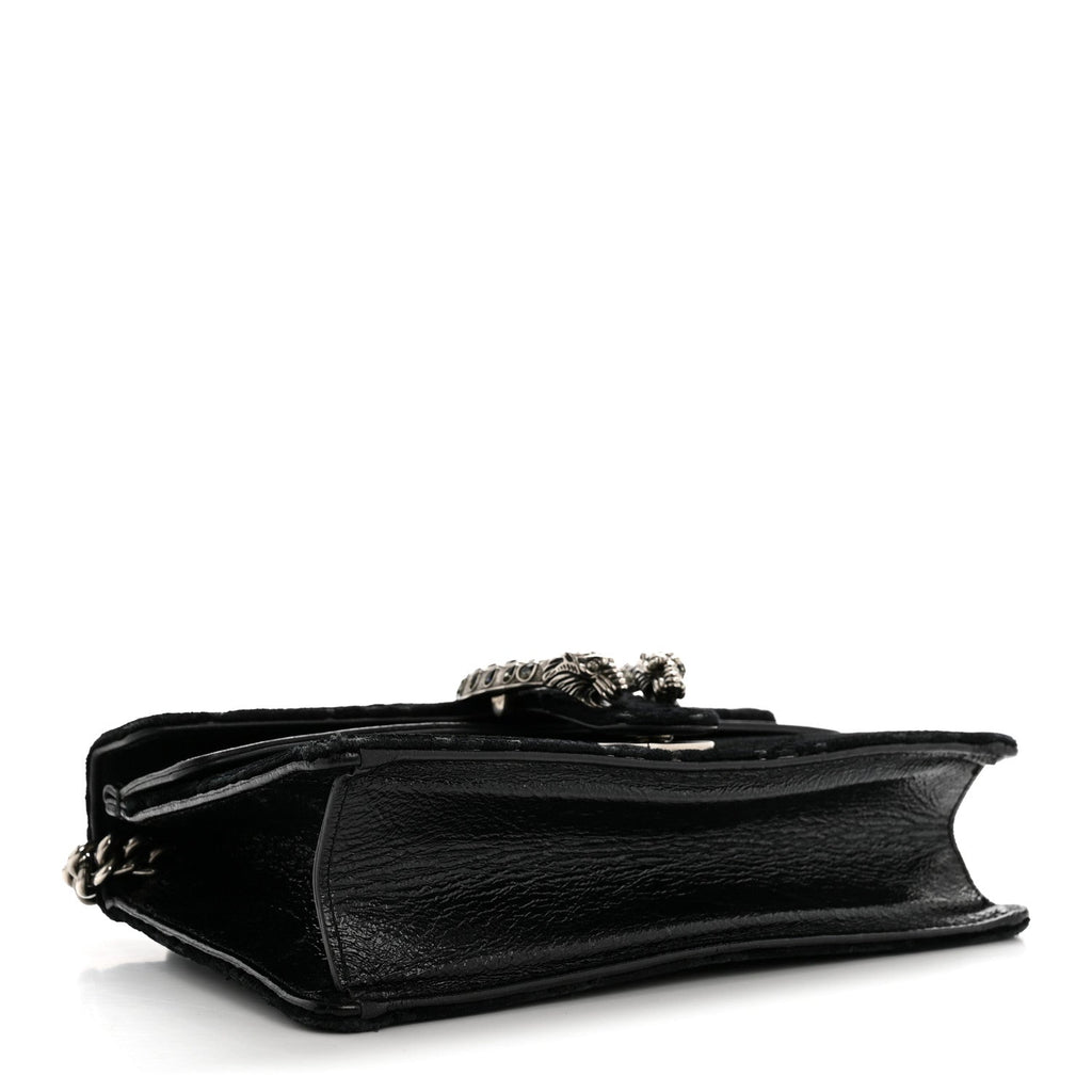 Gucci Velvet Skipper Crystal GG Monogram Small Dionysus Shoulder Bag Black Black Diamond