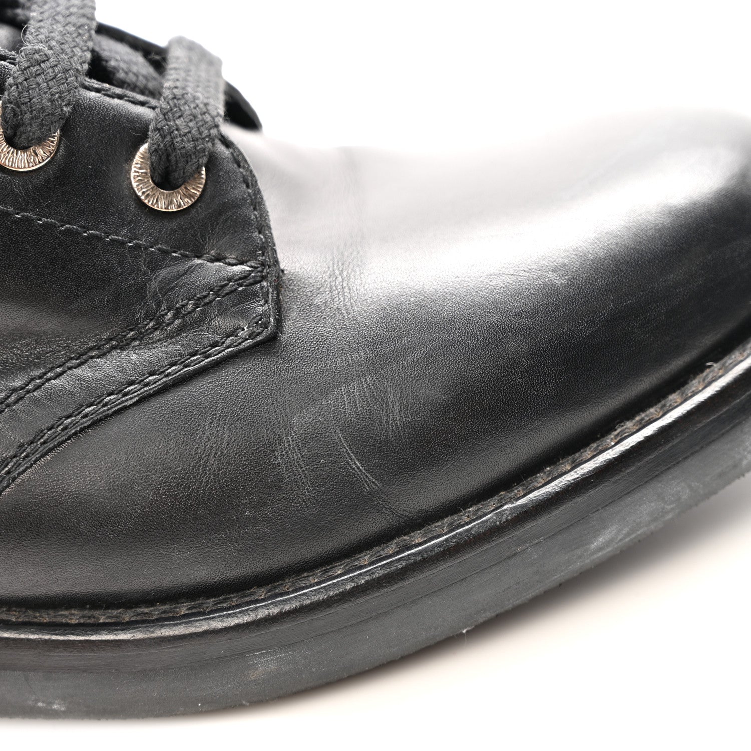 Calfskin Lace Up Combat Boots  39.5 Black
