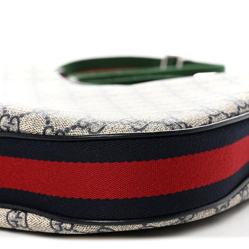 Gucci GG Supreme Monogram Textured Calfskin Web Large Attache Shoulder Bag Beige Blue