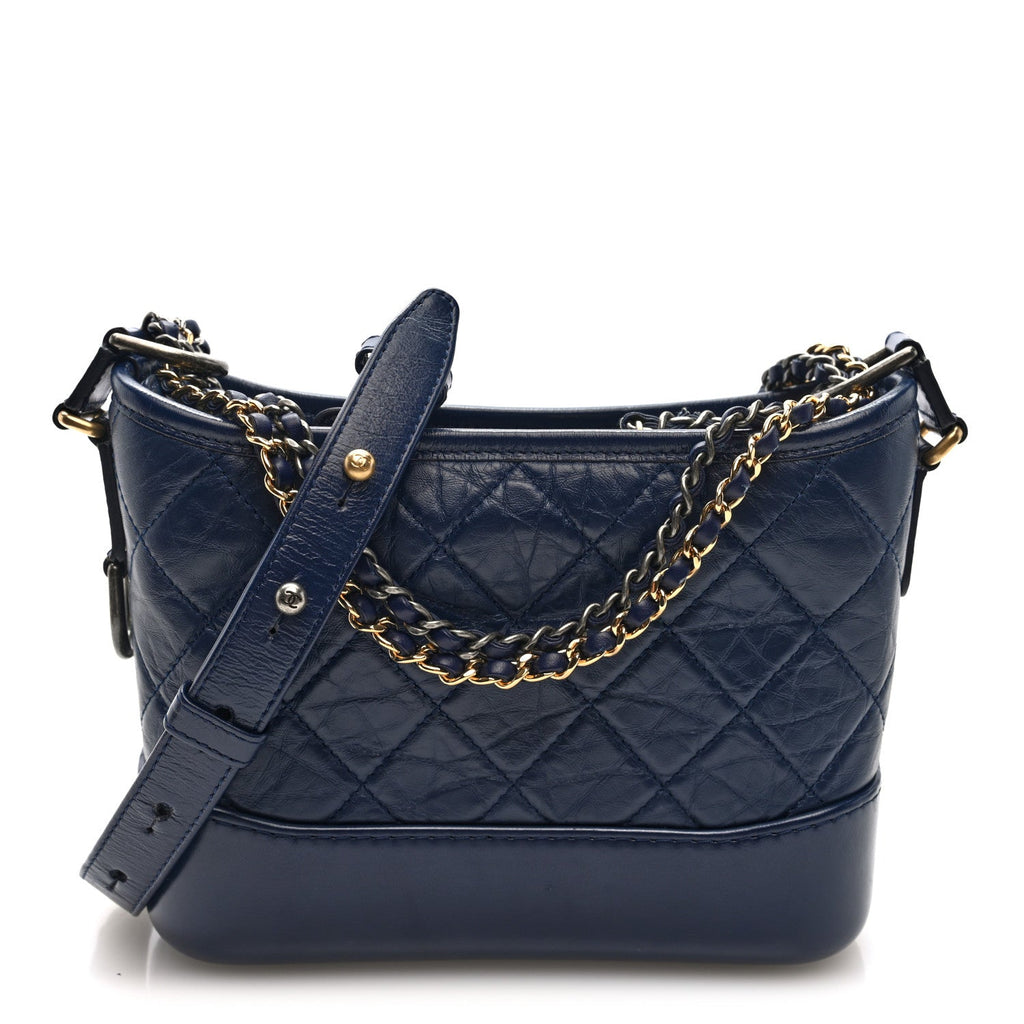 Chanel Aged Calfskin Quilted Small Gabrielle Hobo Navy