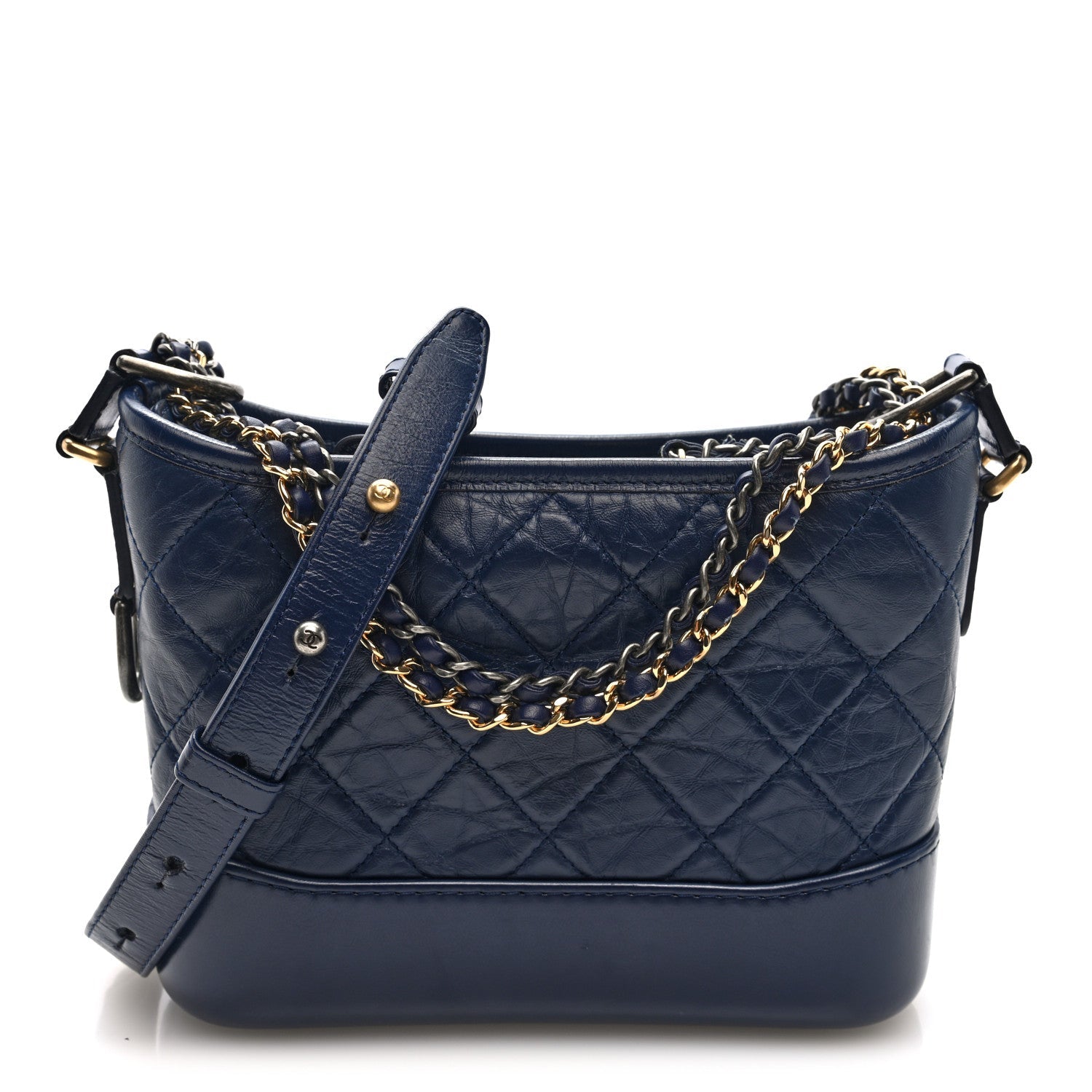 Chanel Aged Calfskin Quilted Small Gabrielle Hobo Navy