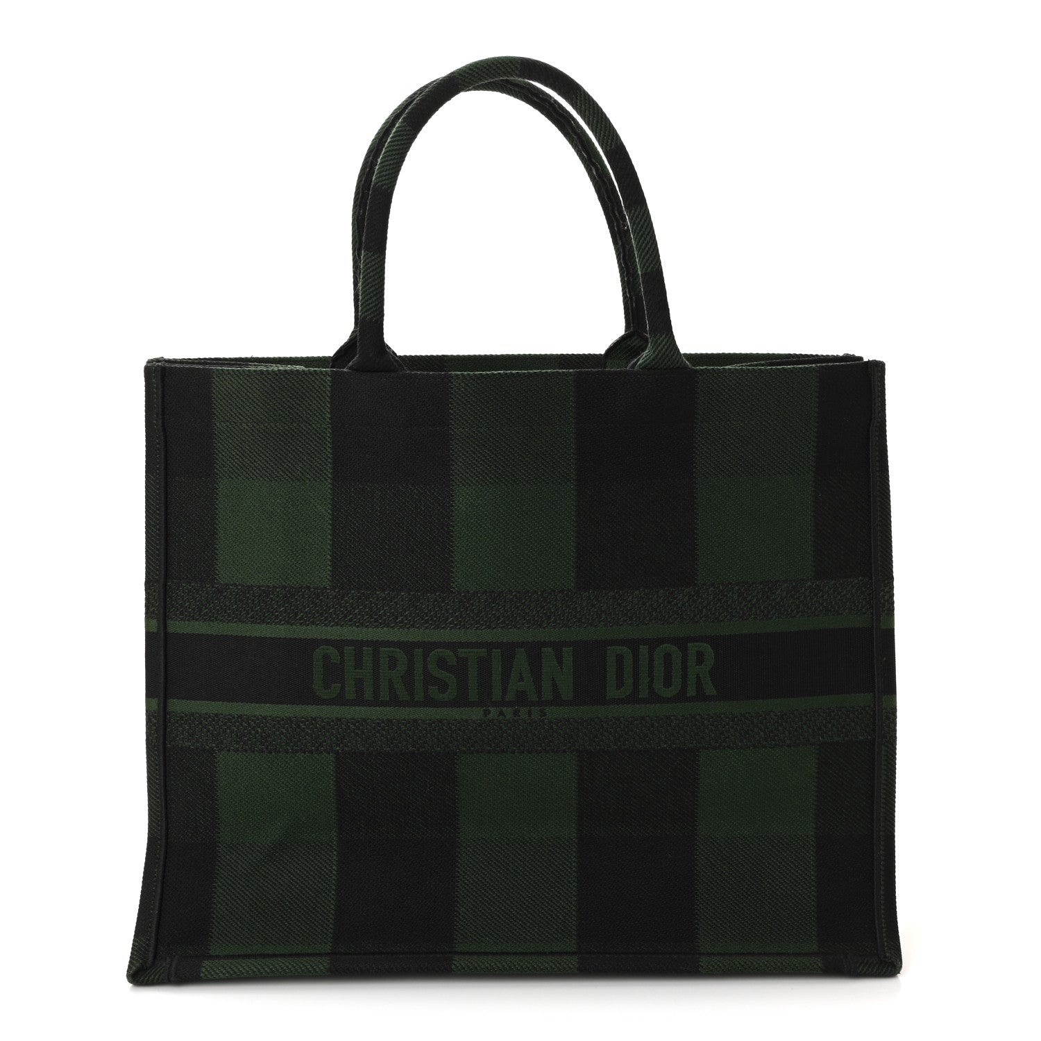 Christian Dior Canvas Embroidered Checkered Book Tote Black Green