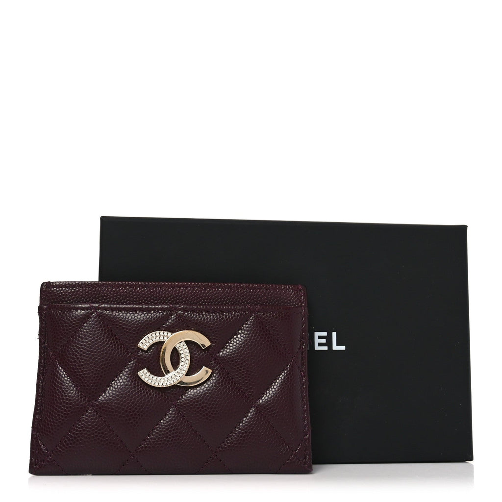 Caviar Quilted Crystal Card Holder Burgundy