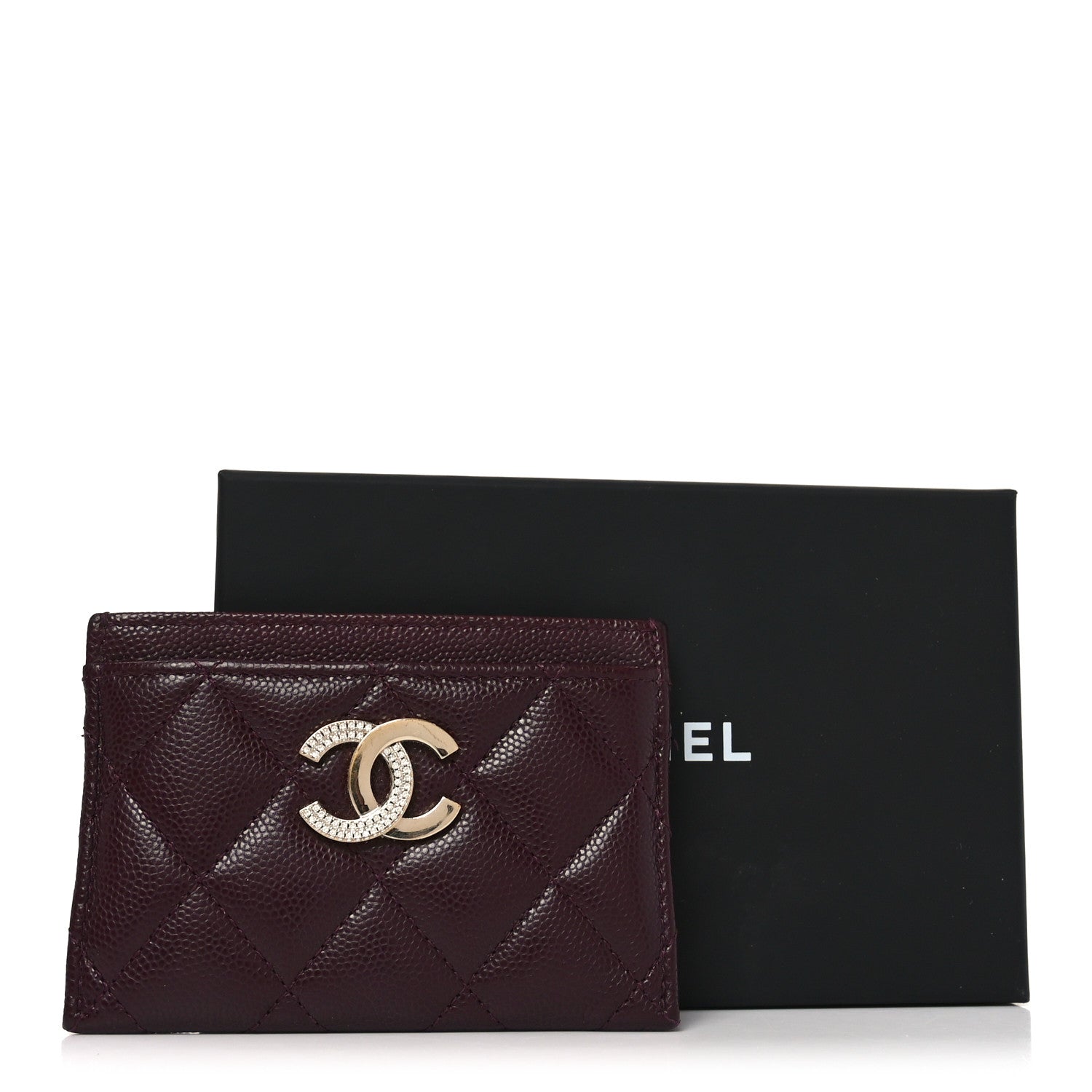 Caviar Quilted Crystal Card Holder Burgundy