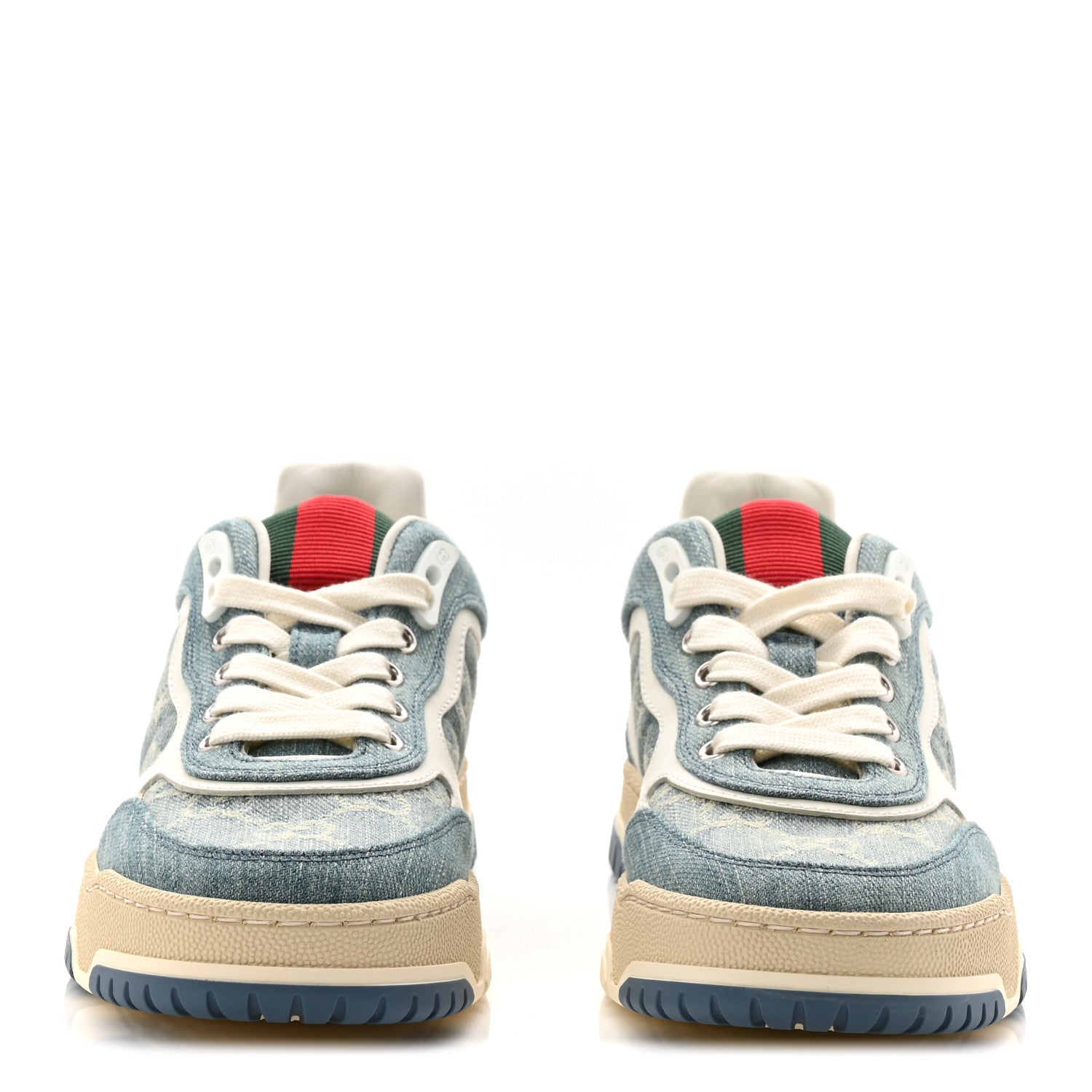 Gucci Denim GG Monogram Womens Re-Web Sneakers 35 Light Blue