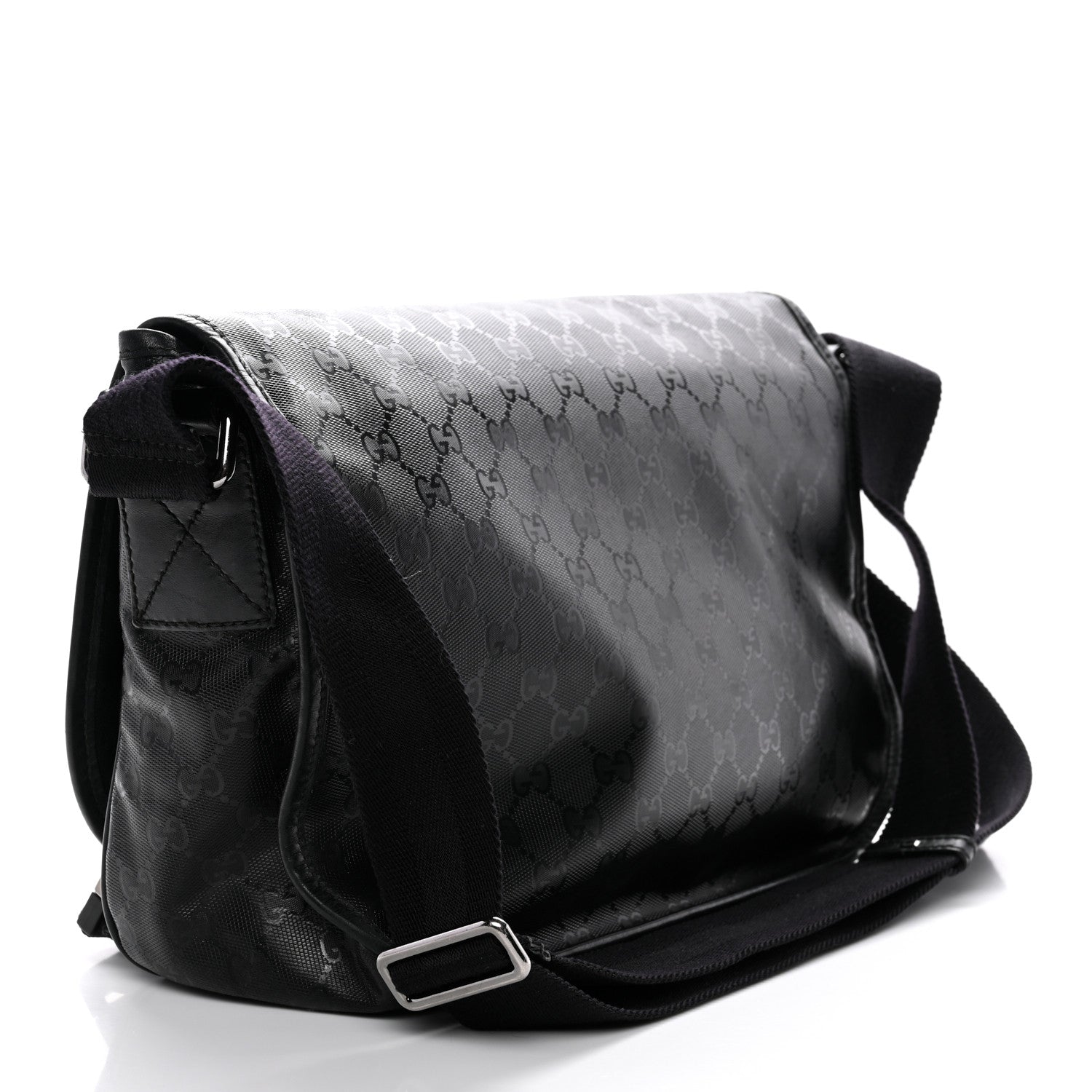 Gucci Imprime Monogram Medium Double Buckle Flap Messenger Bag Black