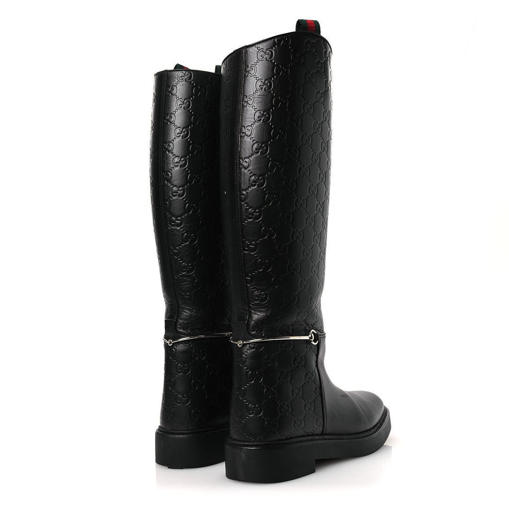 Gucci Guccissima Real Betis Glamour Calfskin Michelangelo Slim Horsebit Riding Boots 39.5 Black