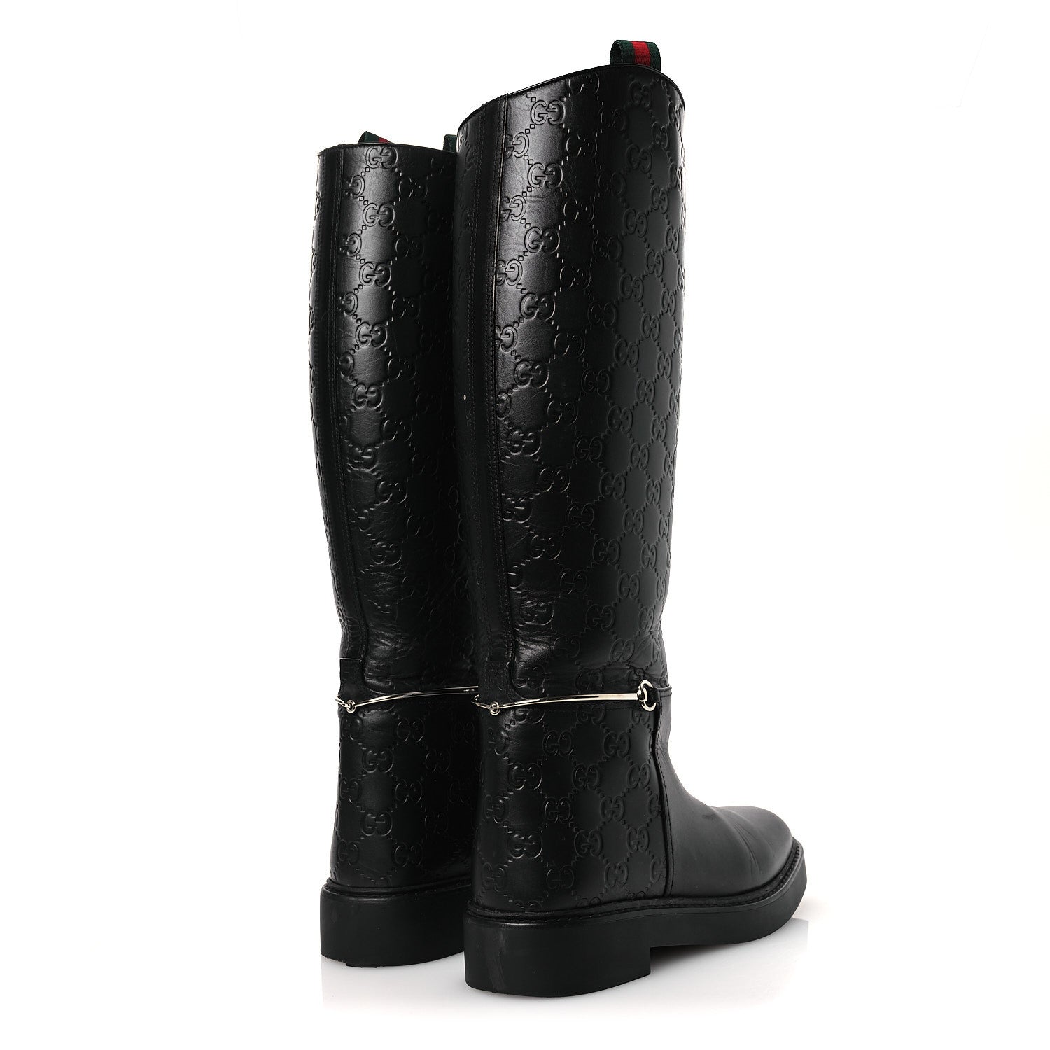 Gucci Guccissima Real Betis Glamour Calfskin Michelangelo Slim Horsebit Riding Boots 39.5 Black