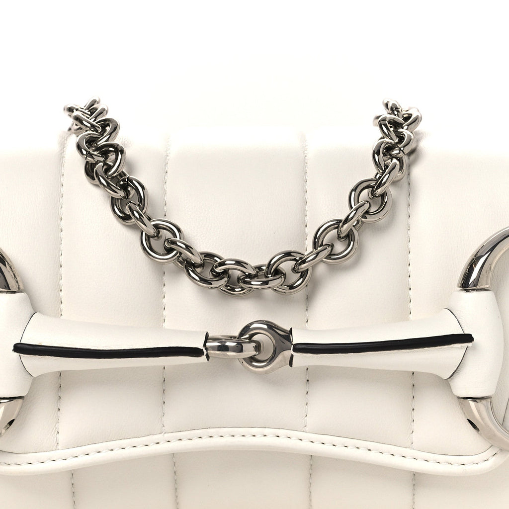 Gucci Nappa Vertical Matelasse Small Maxi Horsebit Chain Shoulder Bag Great White