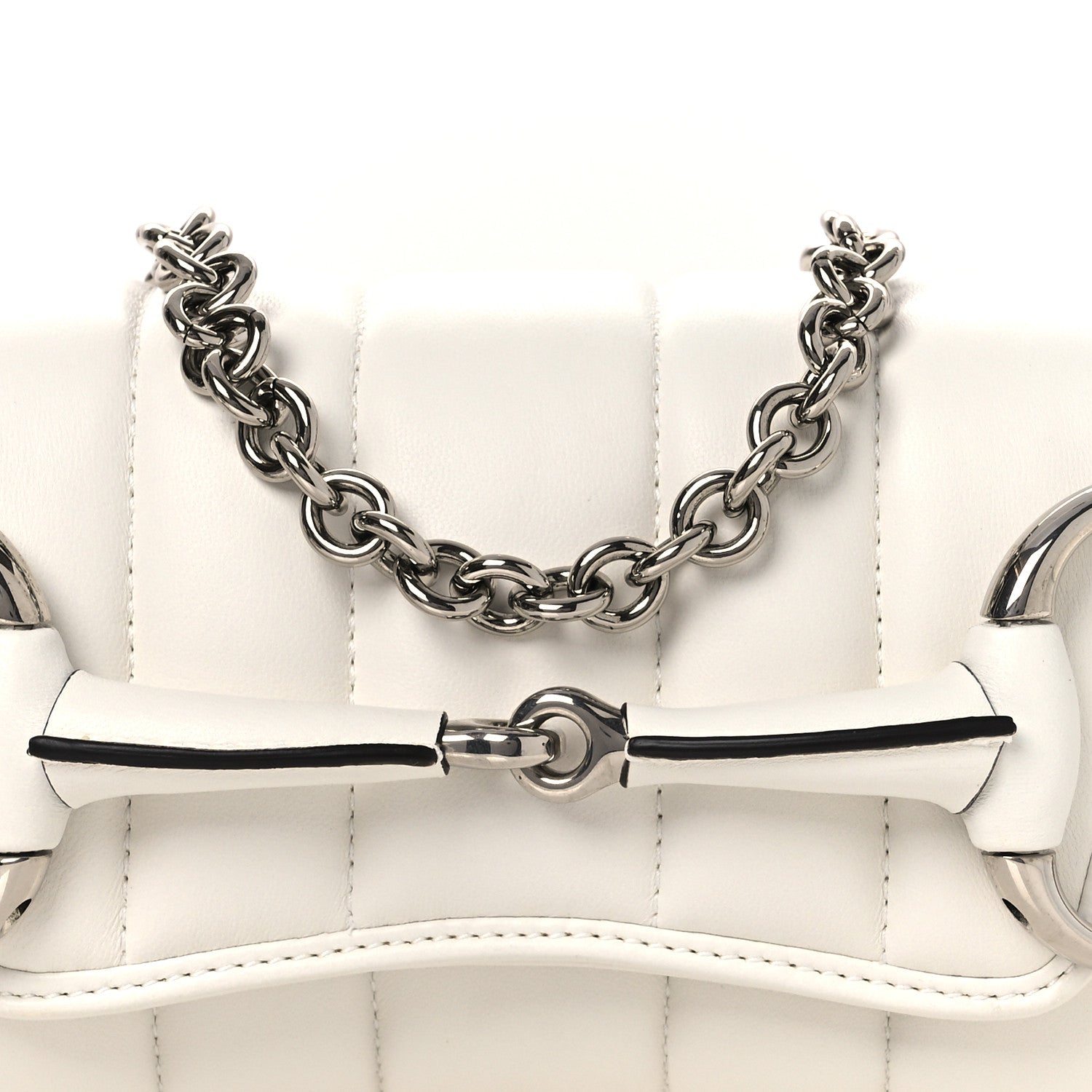 Gucci Nappa Vertical Matelasse Small Maxi Horsebit Chain Shoulder Bag Great White