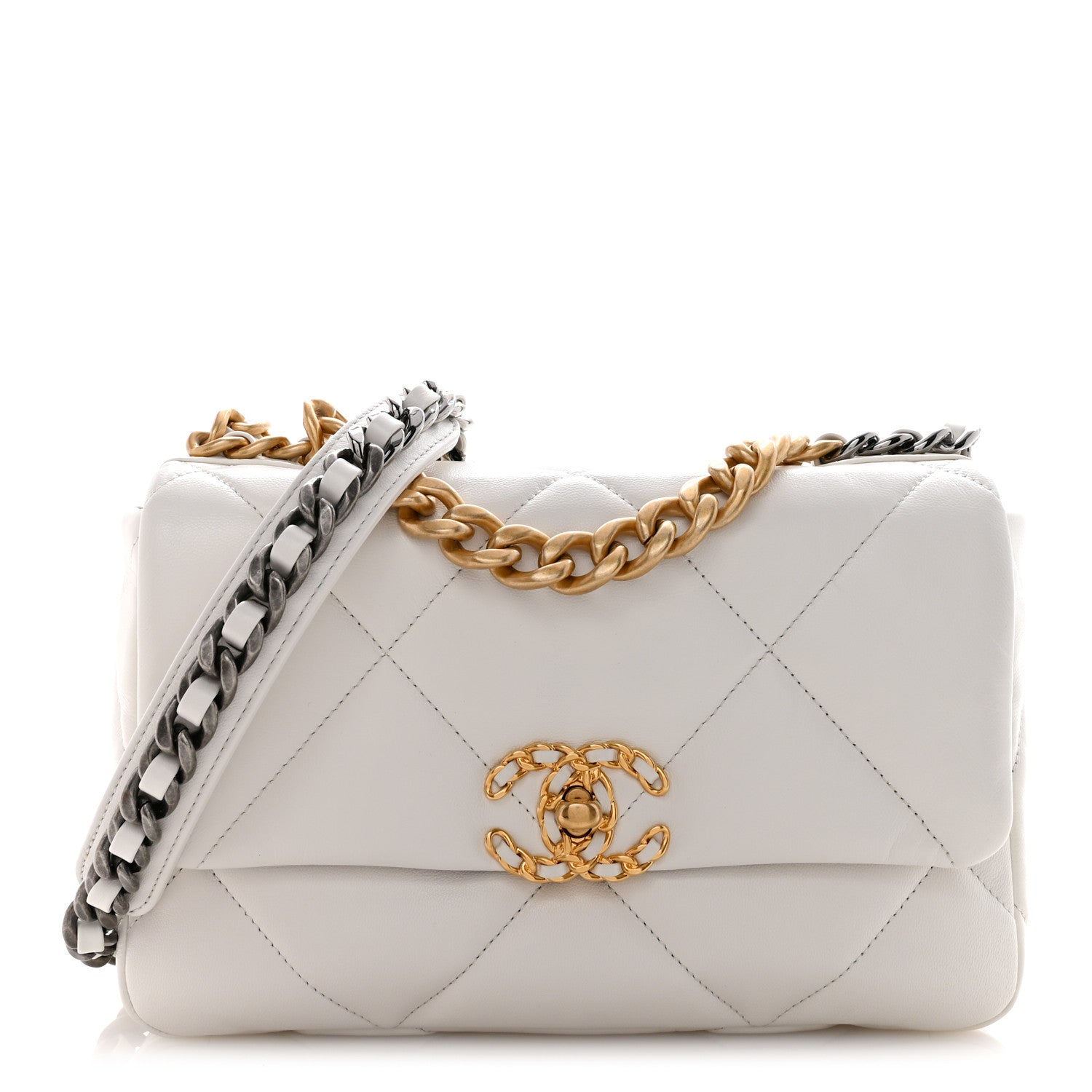 Chanel Goatskin Quilted Medium Chanel 19 Flap White