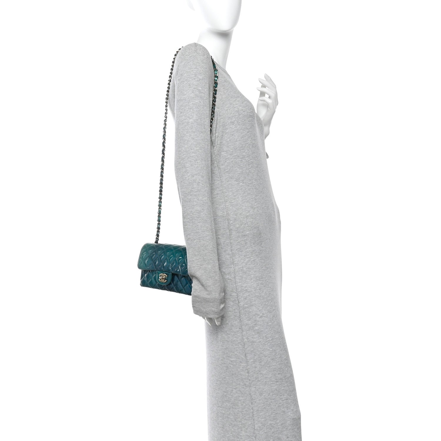 Chanel Shaded Patent Calfskin Quilted Mini Rectangular Flap Green Blue