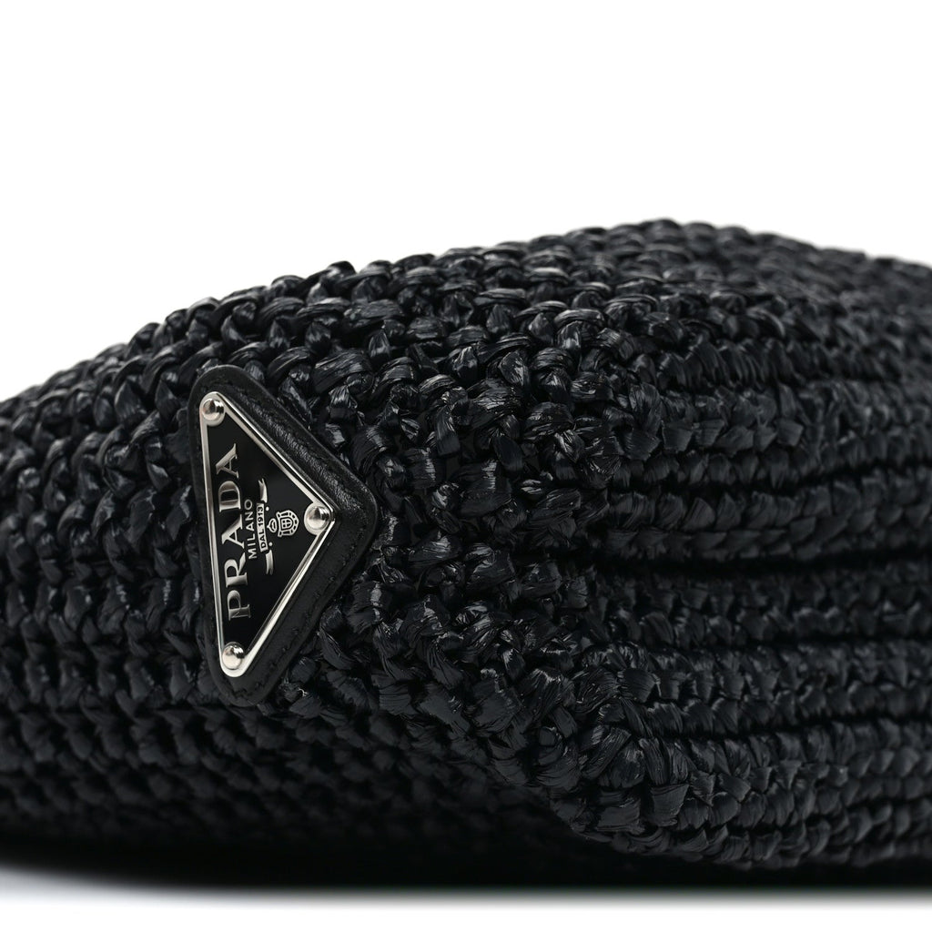Prada Yarn Raffia Effect Crochet Small Logo Tote Black