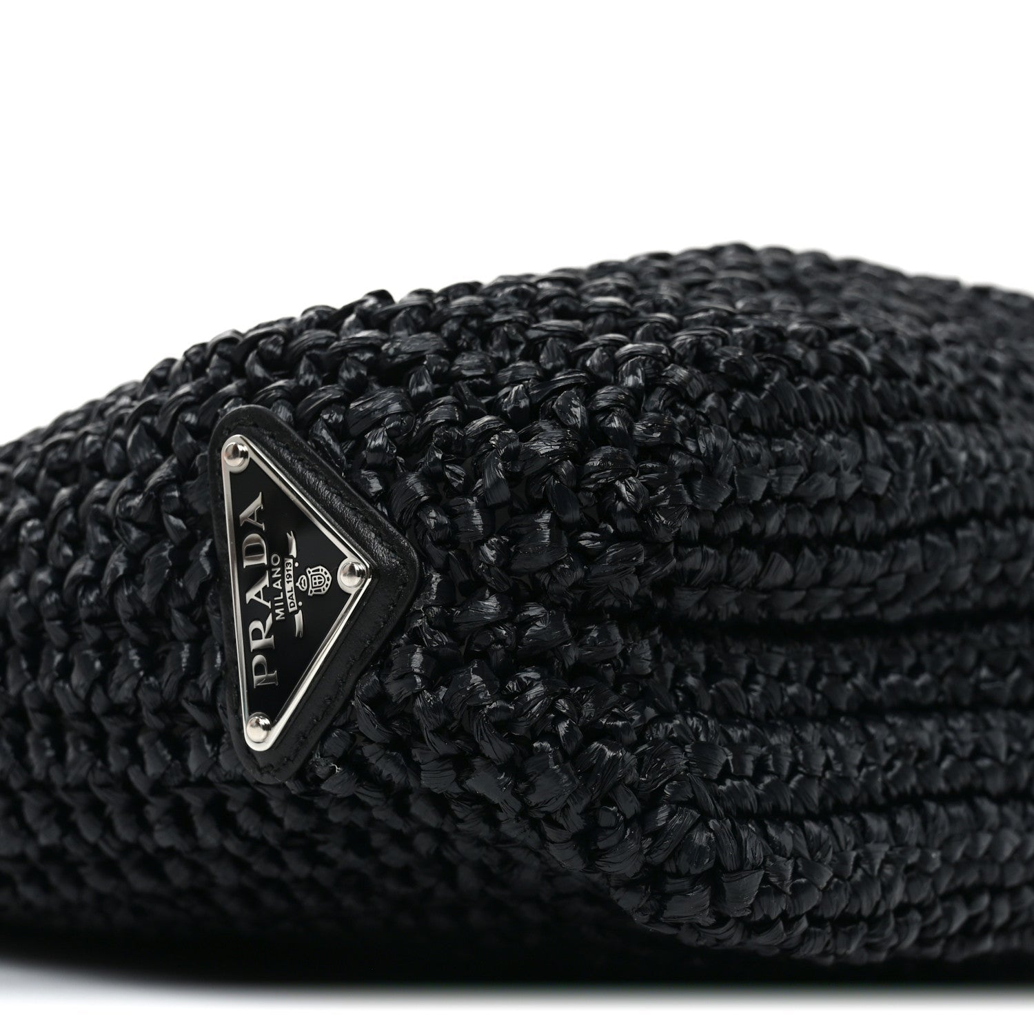 Prada Yarn Raffia Effect Crochet Small Logo Tote Black