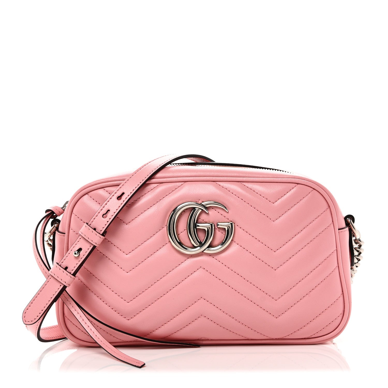 Gucci Calfskin Matelasse Small GG Marmont Chain Shoulder Bag Wild Rose