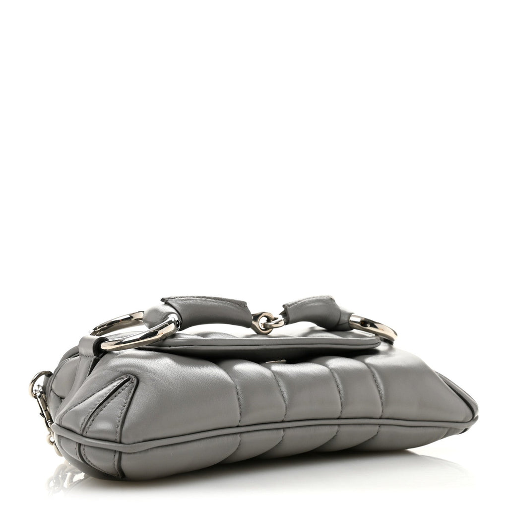 Gucci Nappa Vertical Matelasse Small Maxi Horsebit Chain Shoulder Bag Gray