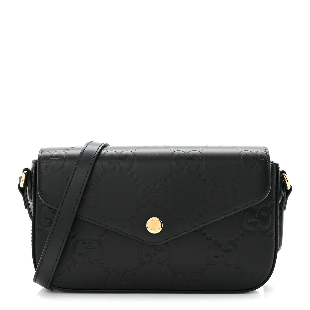 Gucci Gilbert Calfskin GG Super Mini Shoulder Bag Black