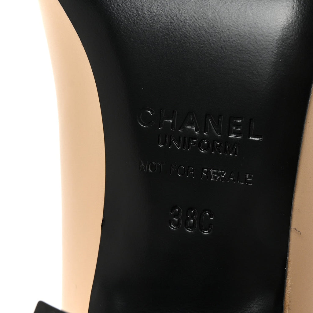 Lambskin Cap Toe CC Uniform Pumps 38 Beige Black