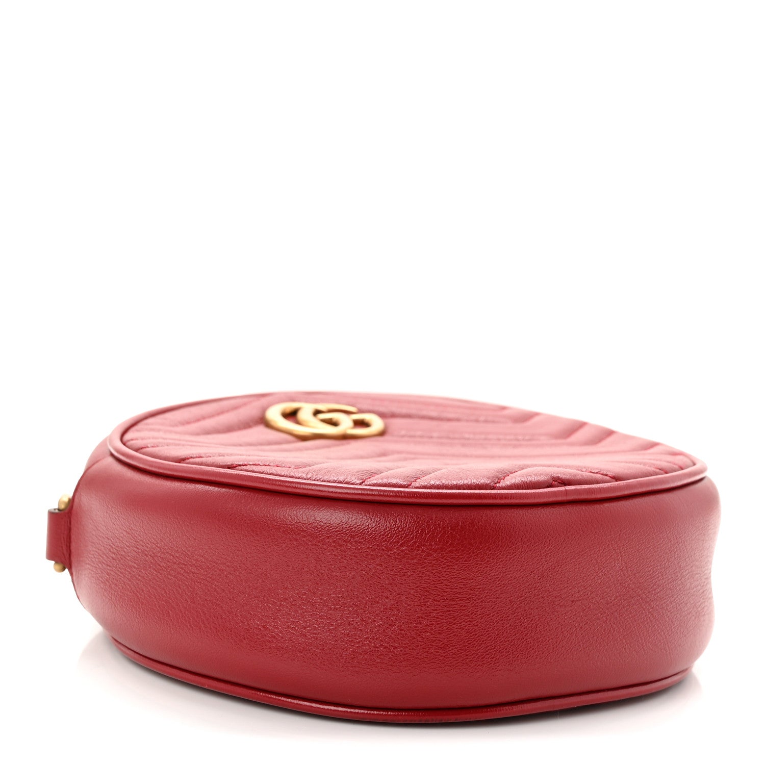 Gucci Glazed Calfskin Matelasse Heart Mini GG Marmont Round Shoulder Bag Romantic Cerise