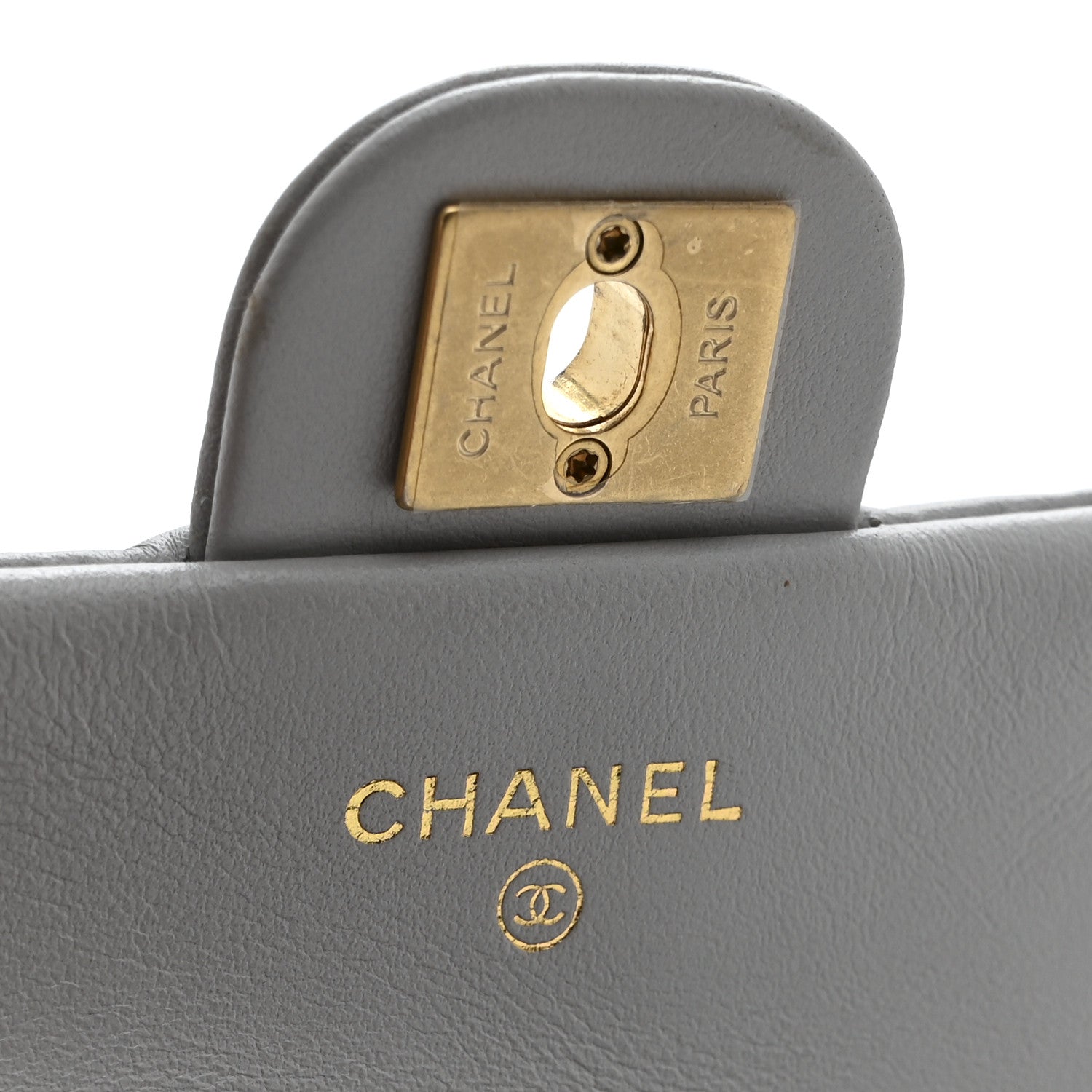 Chanel Calfskin Quilted Lady Handle Flap Card Holder With Chain Grey