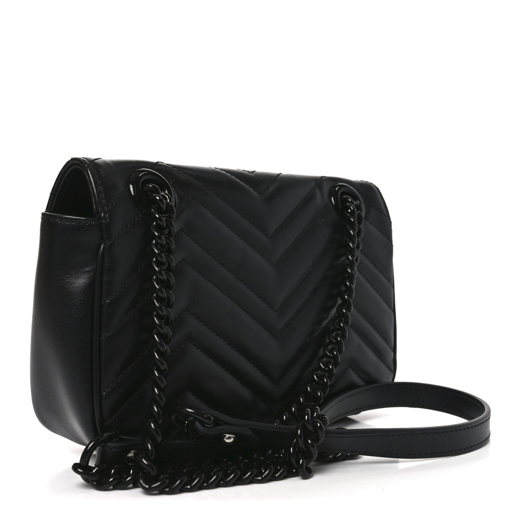 Gucci Calfskin Matelasse Monochrome Mini GG Marmont Shoulder Bag Black