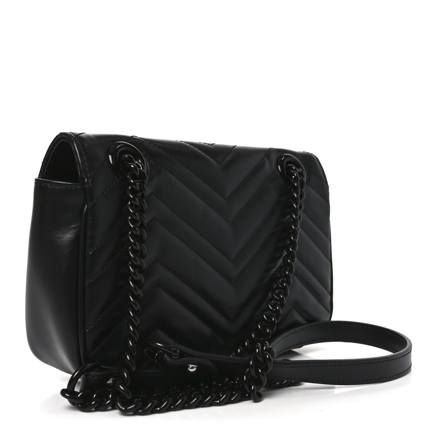 Gucci Calfskin Matelasse Monochrome Mini GG Marmont Shoulder Bag Black