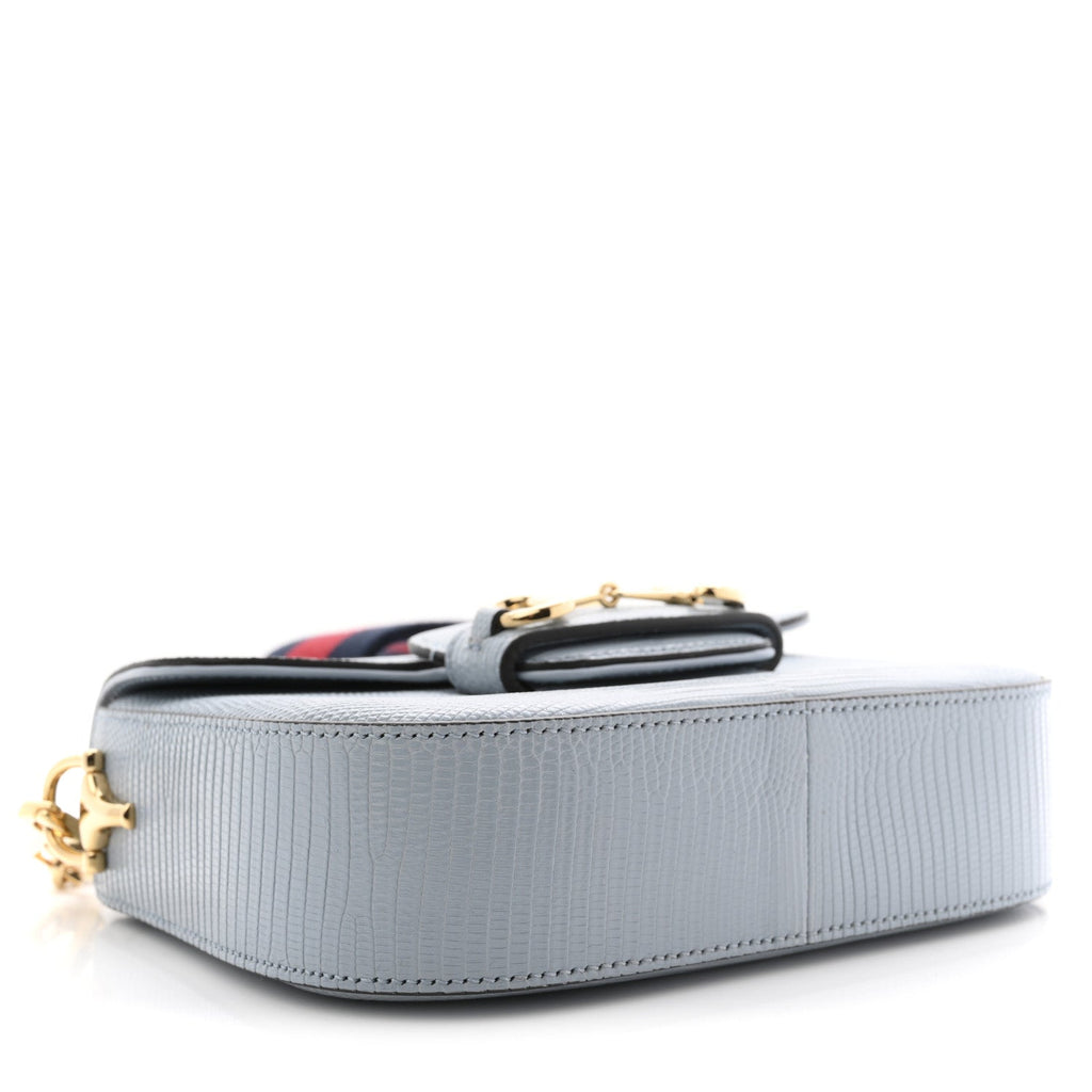 Gucci Lizard Web Mini Horsebit 1955 Shoulder Bag Light Blue