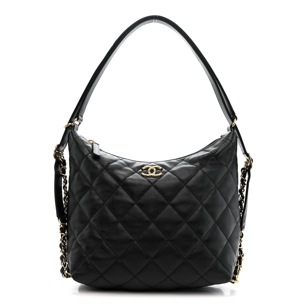 Chanel Lambskin Quilted Maxi Hobo Black