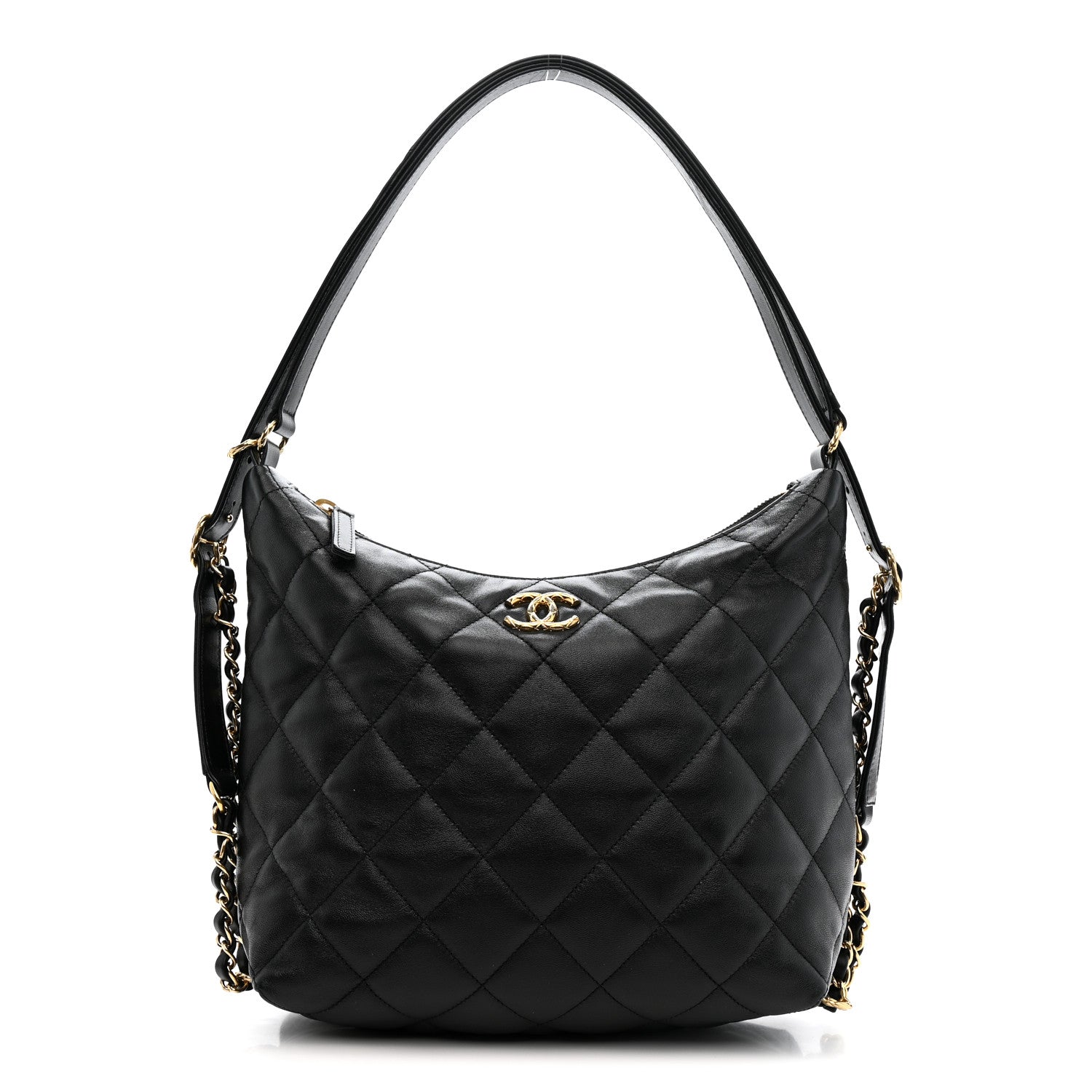 Chanel Lambskin Quilted Maxi Hobo Black