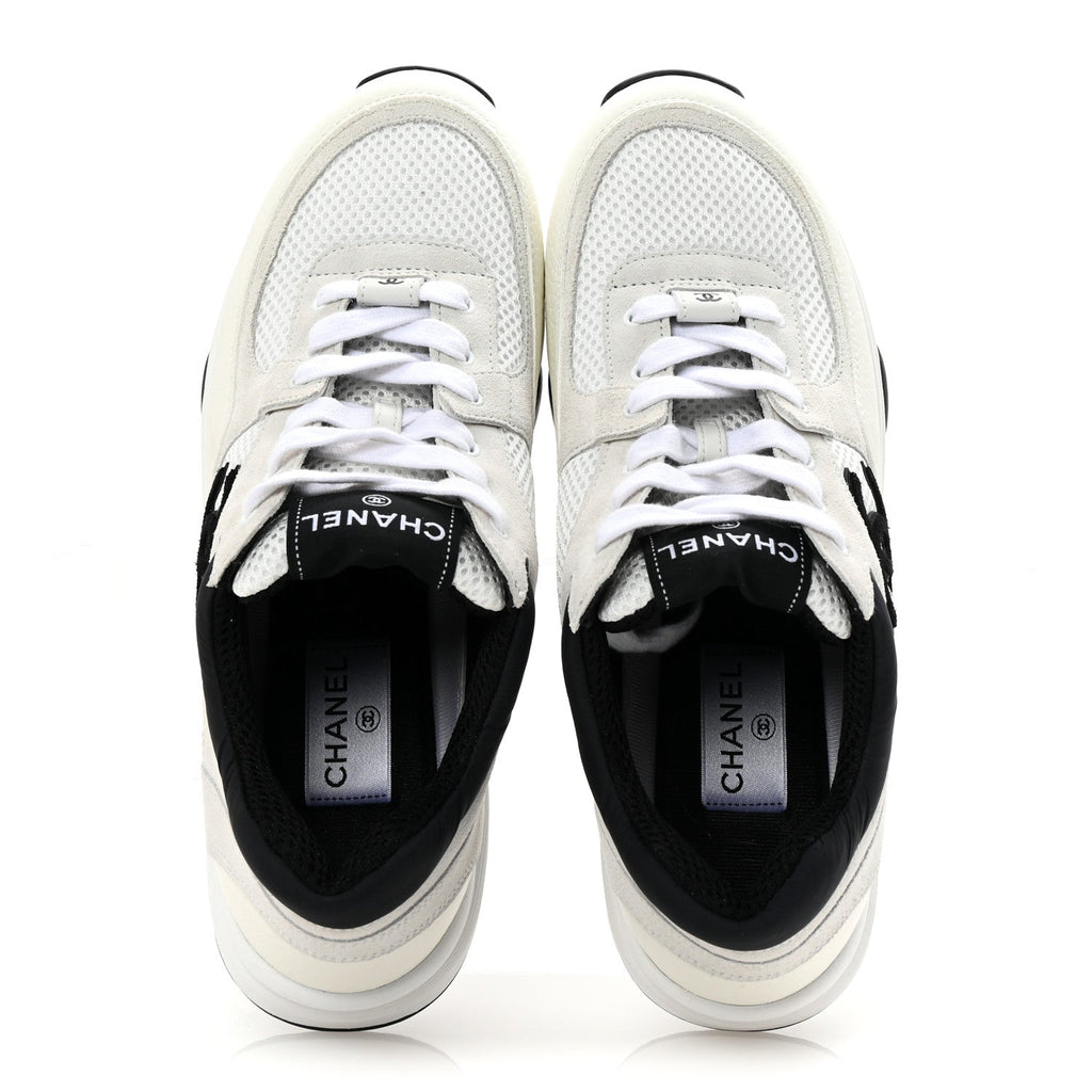 Mesh Suede Grained Calfskin Womens CC Sneakers 41 White Black