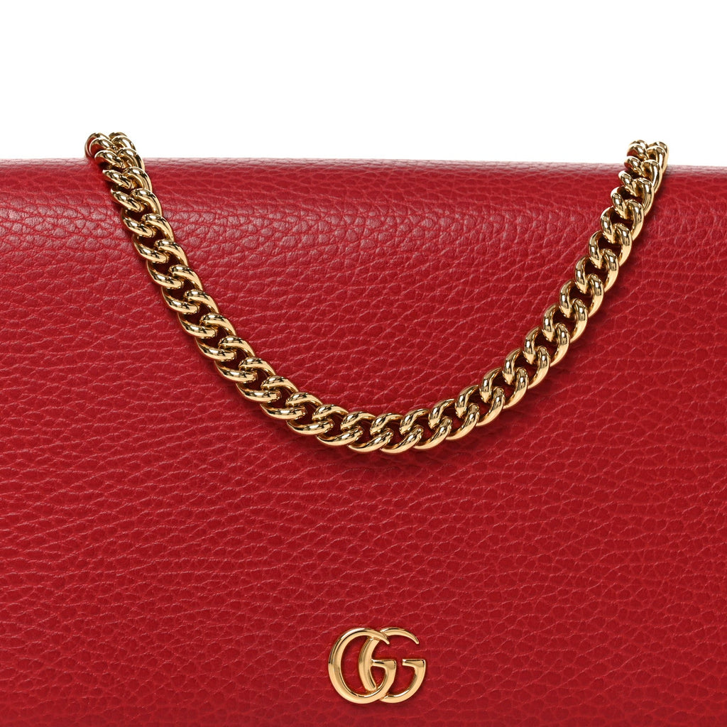 Gucci Dollar Calfskin Mini GG Marmont Chain Wallet Hibiscus Red