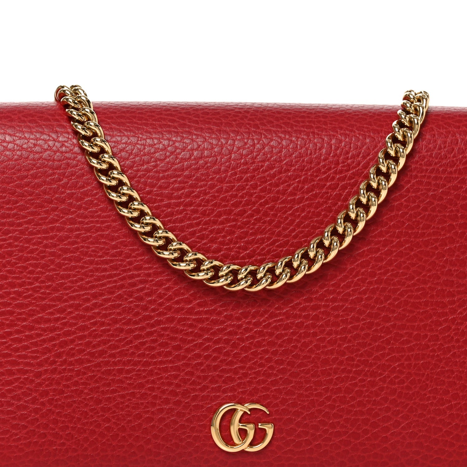 Gucci Dollar Calfskin Mini GG Marmont Chain Wallet Hibiscus Red