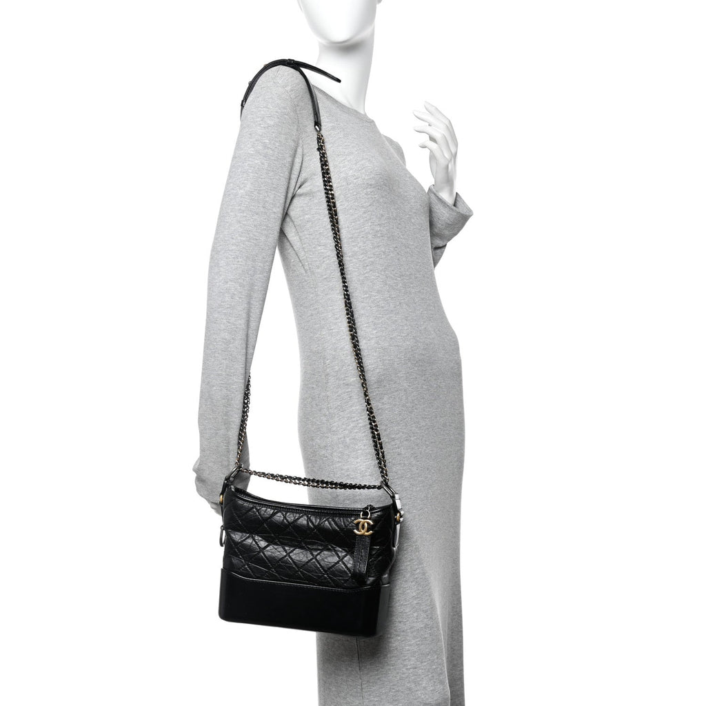 Chanel Aged Calfskin Quilted New Medium Gabrielle Hobo Black