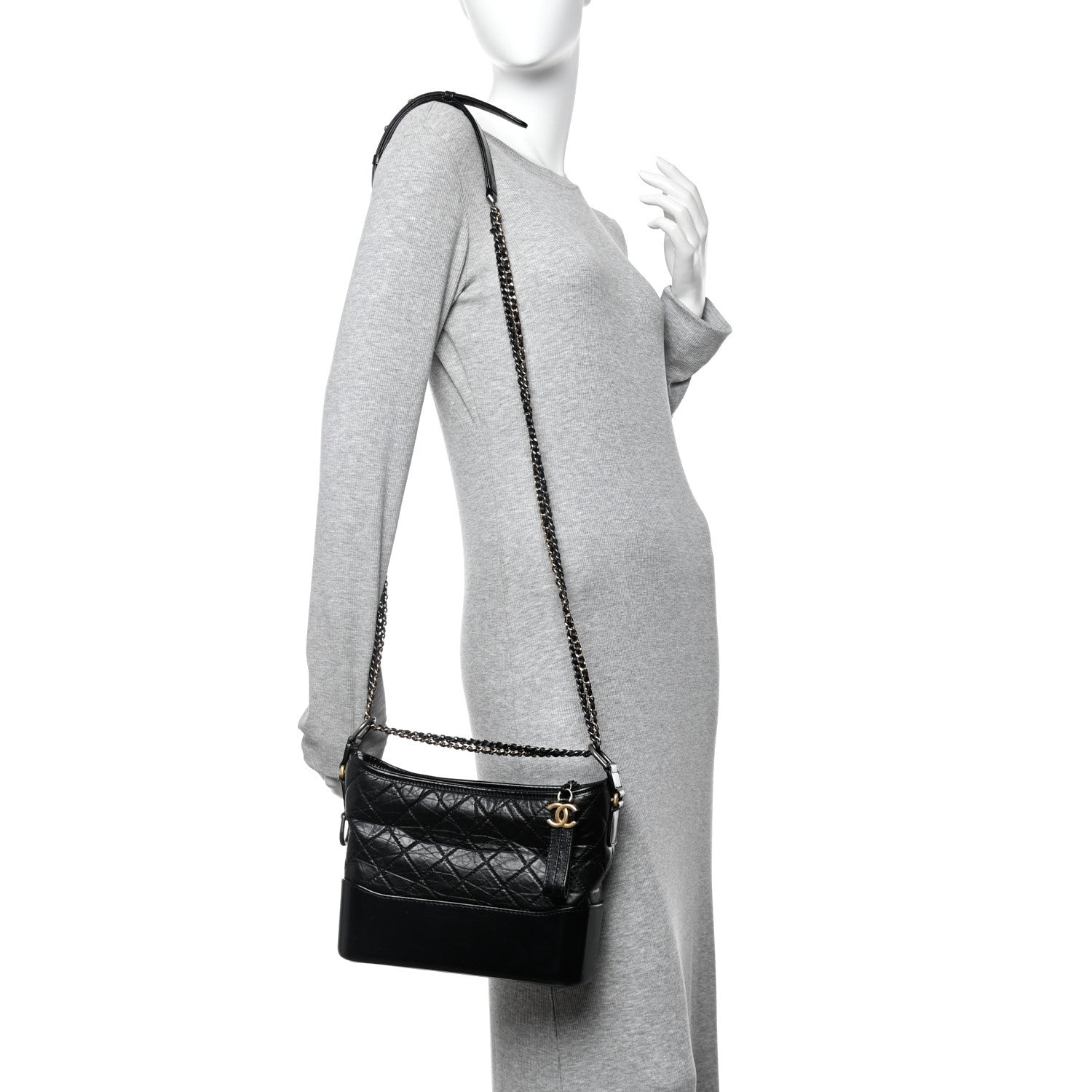 Chanel Aged Calfskin Quilted New Medium Gabrielle Hobo Black