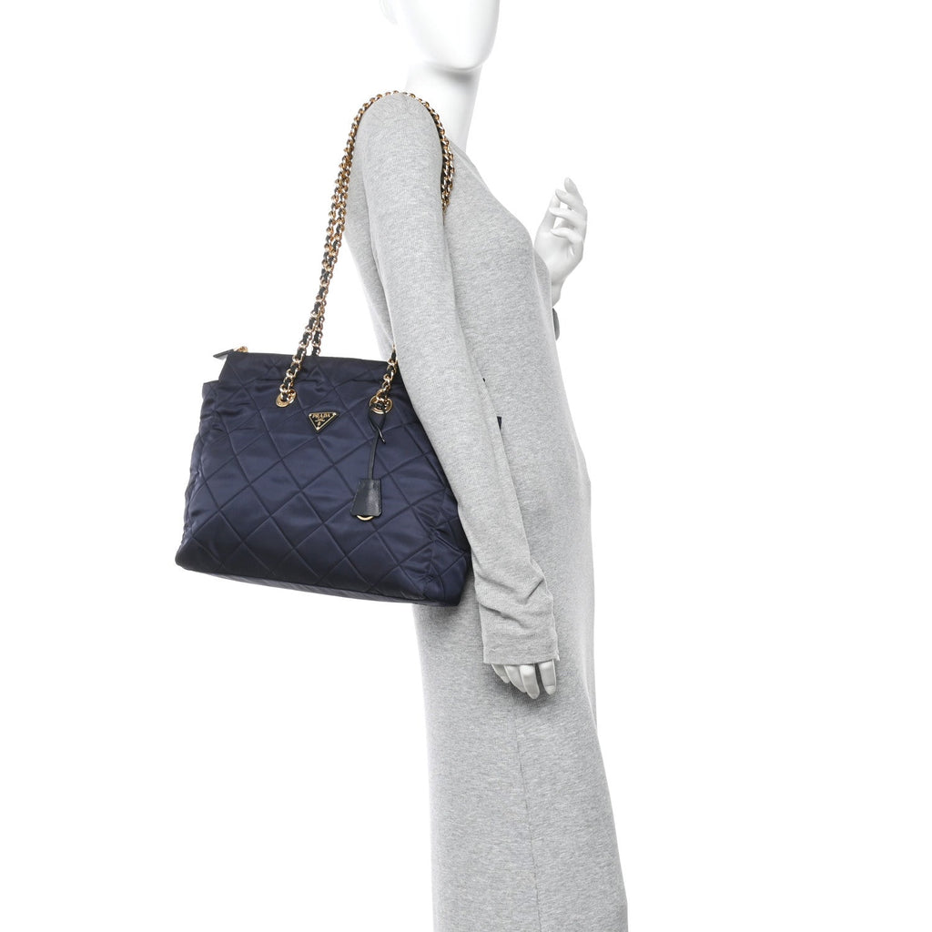 Prada Nylon Tessuto Impuntu Quilted Tote Baltico