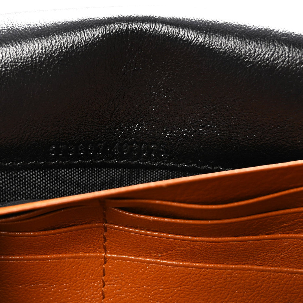 Gucci Vintage Effect Calfskin Matelasse Diagonal Torchon GG Marmont Chain Wallet Cognac
