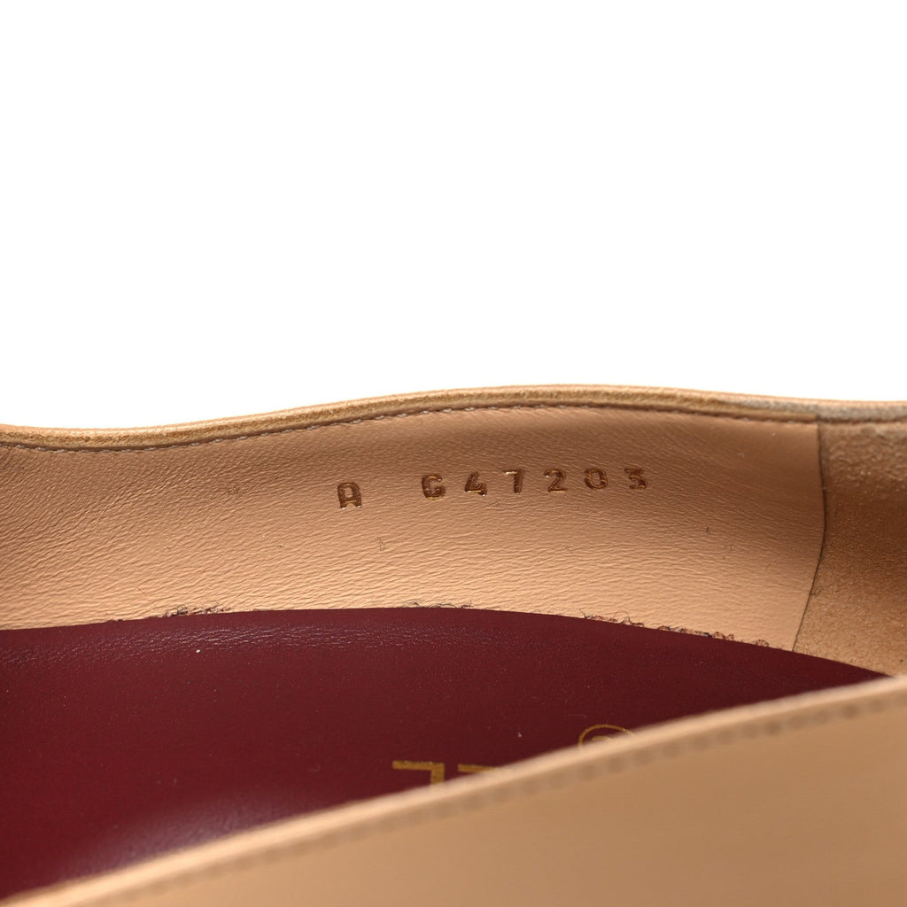 Lambskin Patent Calfskin Cap Toe Pumps 37 Beige Black