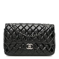 Chanel Distressed Patent Quilted Medium Double Flap Black