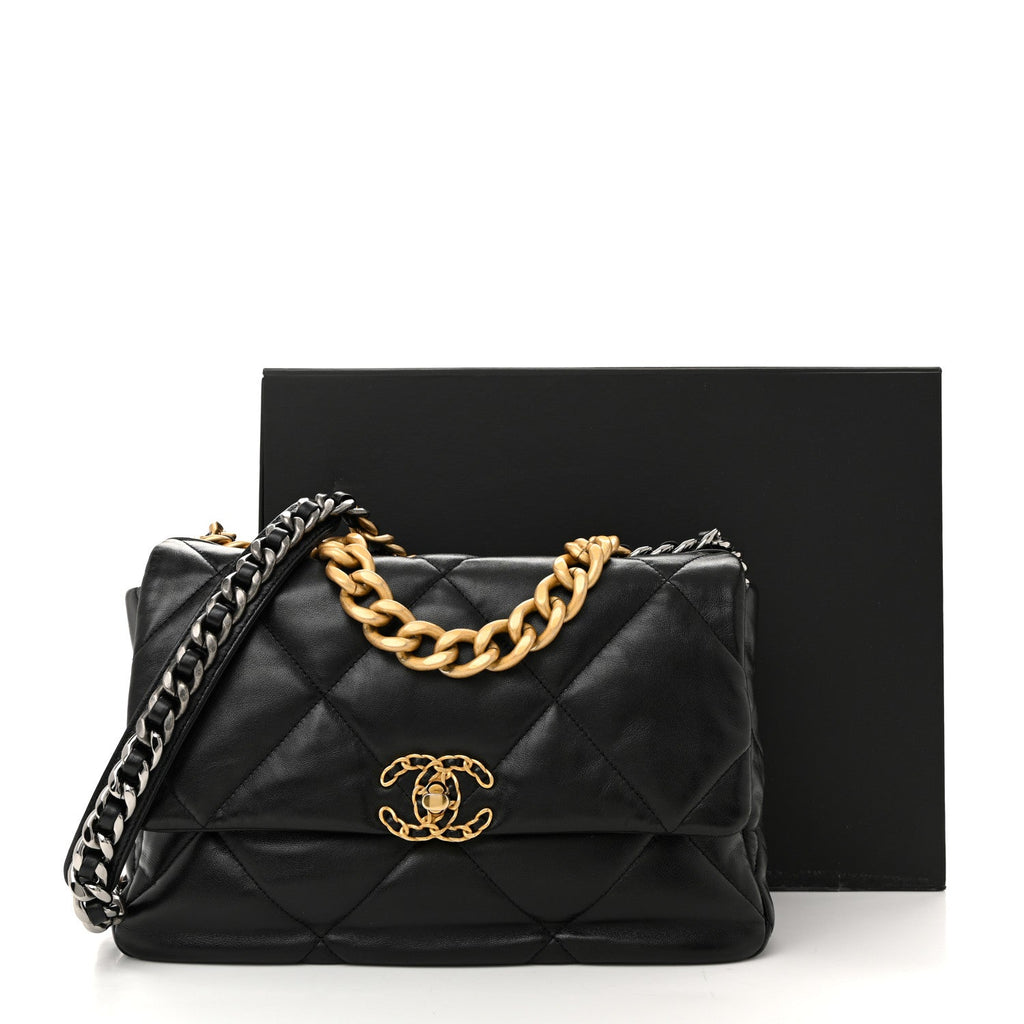 Chanel Lambskin Quilted Large Chanel 19 Flap Black