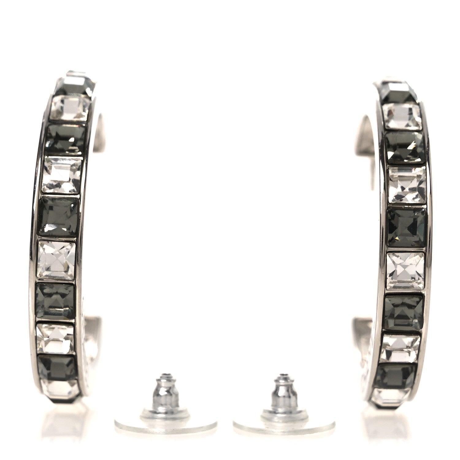 Baguette Crystal CC Hoop Earrings Silver