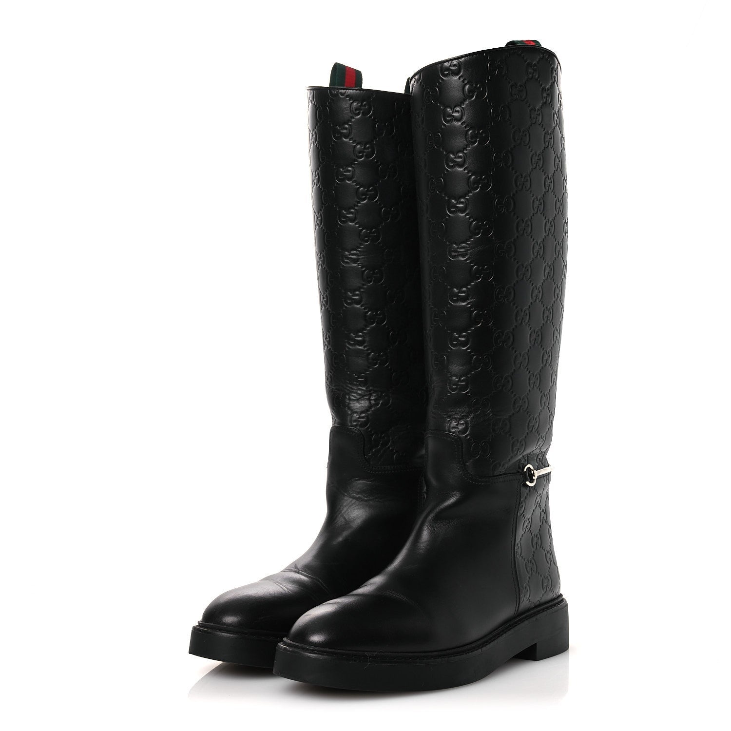 Gucci Guccissima Real Betis Glamour Calfskin Michelangelo Slim Horsebit Riding Boots 39.5 Black