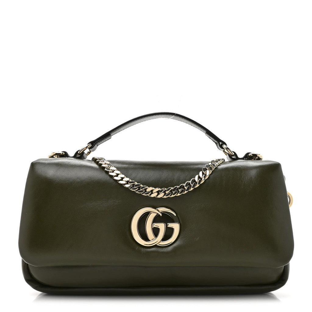 Gucci Lambskin Mini GG Milano Top Handle Shoulder Bag Green