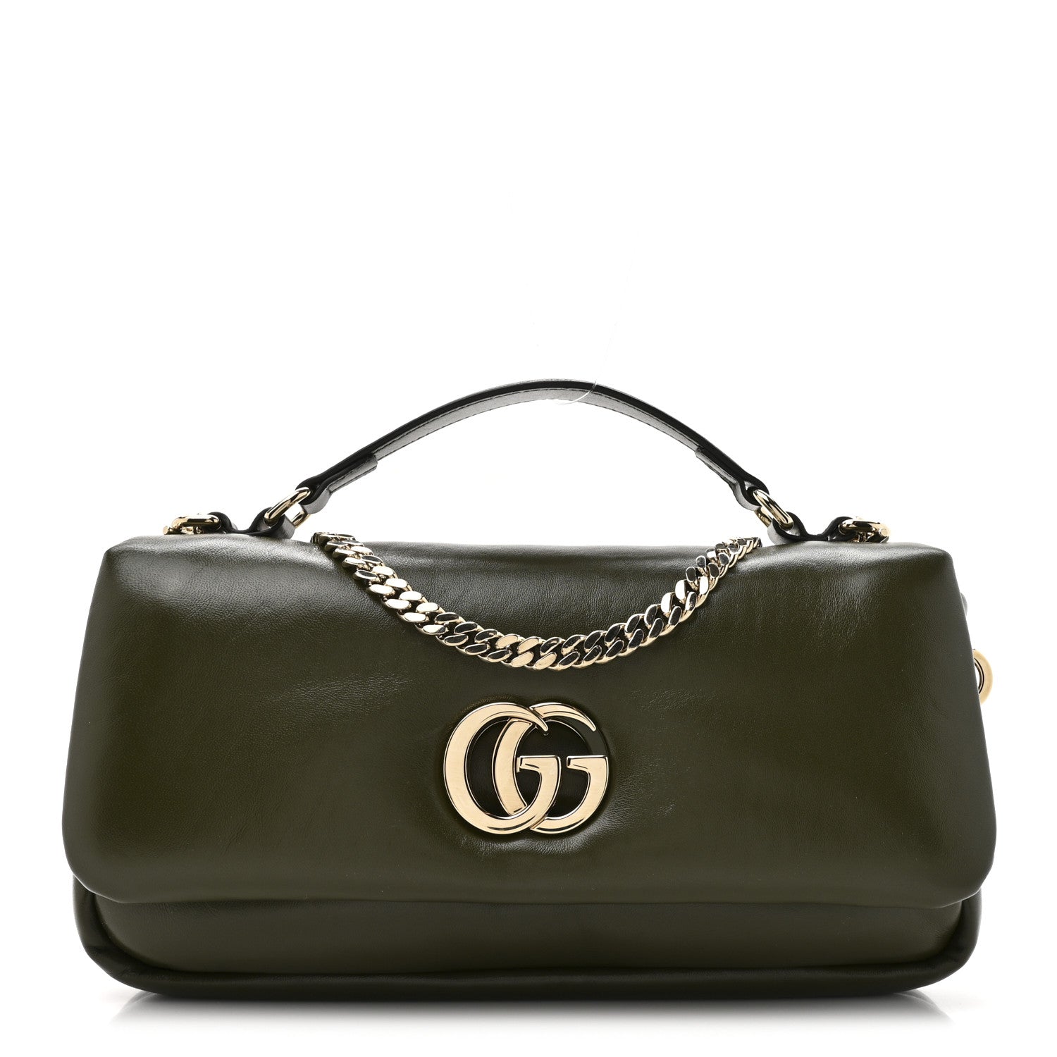 Gucci Lambskin Mini GG Milano Top Handle Shoulder Bag Green