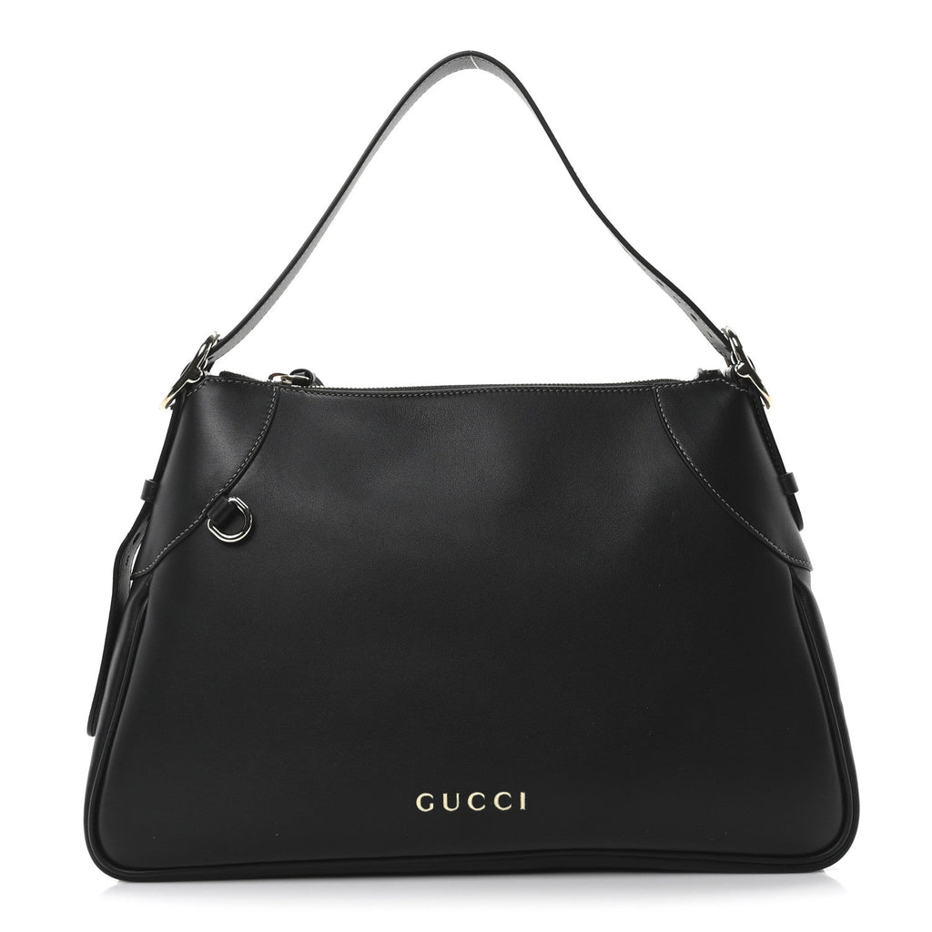 Gucci Calfskin Medium Emblem Shoulder Bag Black