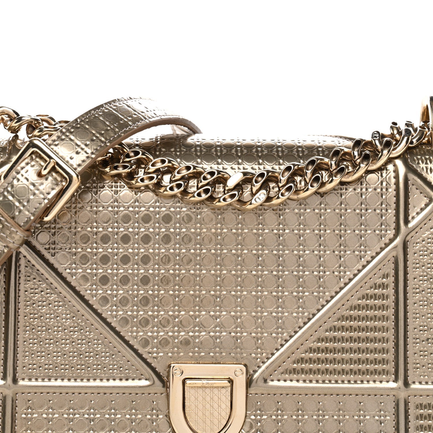 Christian Dior Metallic Patent Micro-Cannage Small Diorama Flap Bag Gold