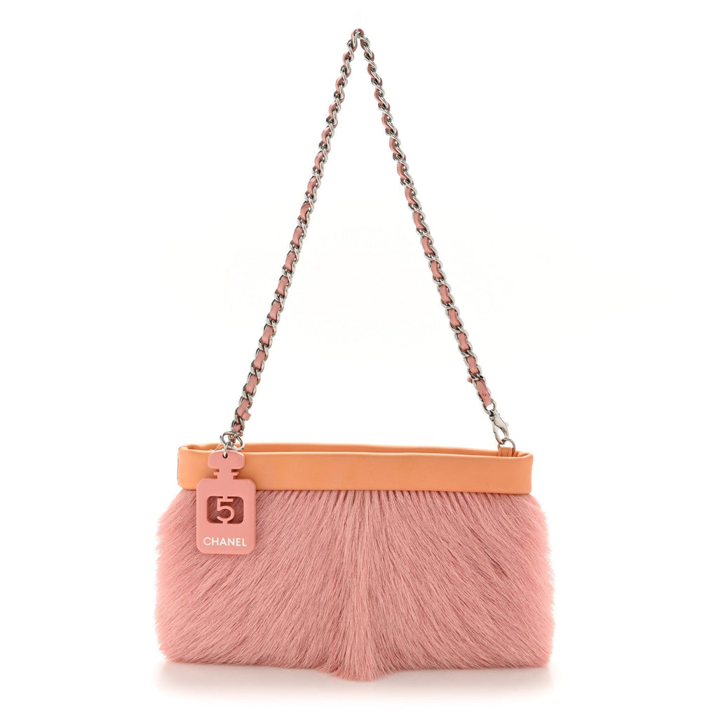 Chanel Rabbit Fur N°5 Pochette Pink Orange