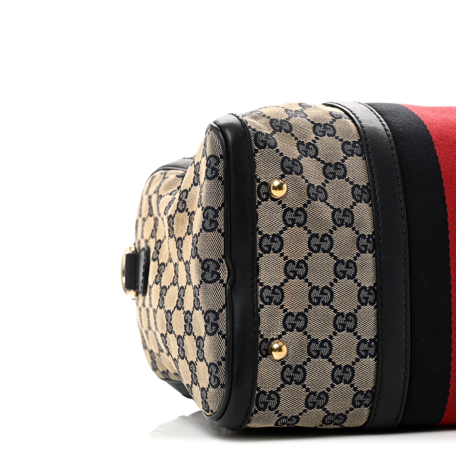 Gucci Monogram Selleria Calfskin Vintage Web Medium Boston Beige Blue