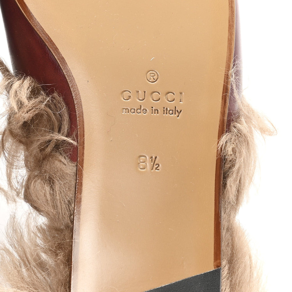 Gucci etis Glamour Calfskin Granada Kid Fur Mens Princetown Slippers 8.5 Ruby Bordeaux Naturale