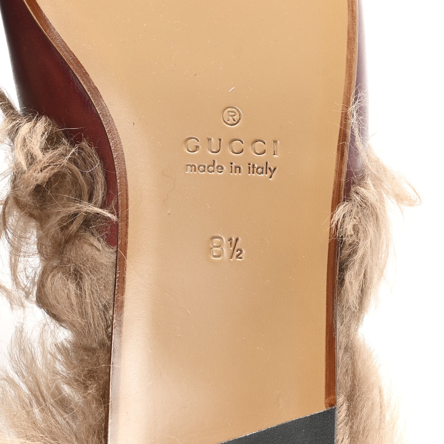Gucci etis Glamour Calfskin Granada Kid Fur Mens Princetown Slippers 8.5 Ruby Bordeaux Naturale